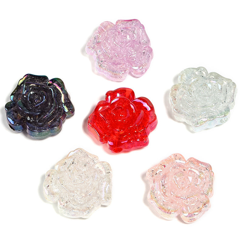 Wholesale 50pcs 30mm Transparent Color Crack Rose Beaded Acrylic Burst Camellia Beads